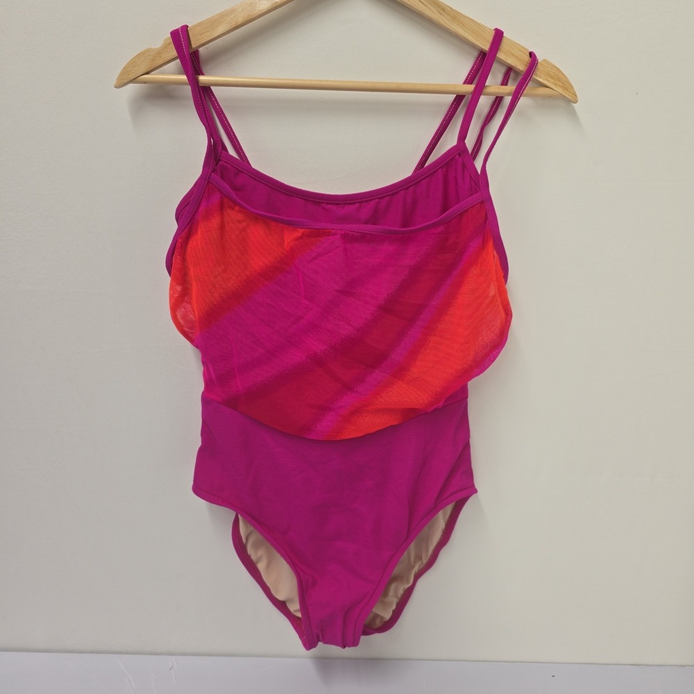 Retro Slim-A-Size‎ Vintage One Piece Swimsuit Pink Orange Mesh Overlay Size 6